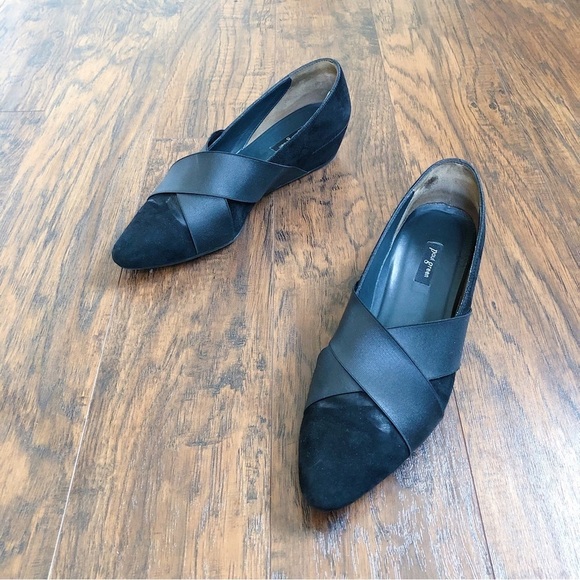 Paul Green • Daniella black suede wedges pumps heels pointed toe elastic strap - Picture 10 of 11